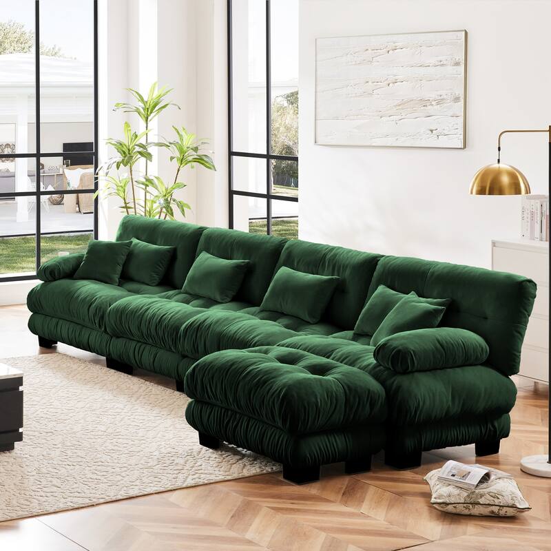 Modular L-Shaped 4-Seater Sectional Sofa Free Combination Cloud Sofa with Convertible Ottomans for Living Room