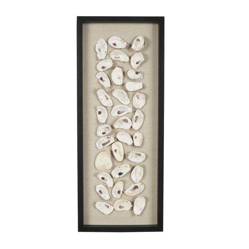 Shell Handmade Abstract Wall Decor with Beige Linen Backing and Black Frame - Cream - Roche River Decor - Cream - 12"W, 30"H