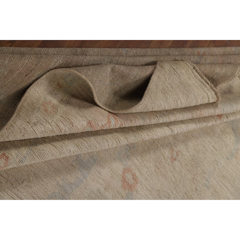 Hand Knotted Oriental 100% Wool Carpet Transitional All-Over Beige & Ivories Oushak Area Rug - 12' 0'' X 9' 2''
