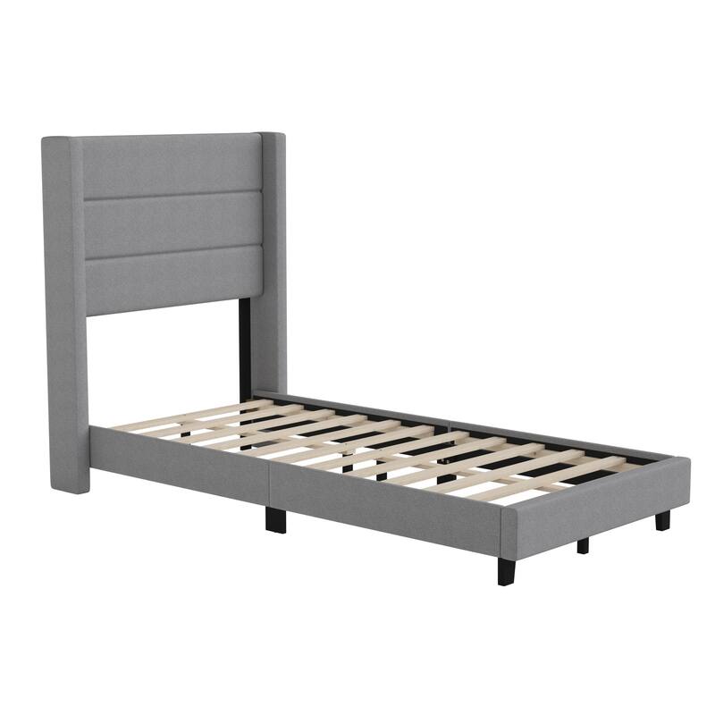 Upholstered Platform Bed with Wingback Headboard