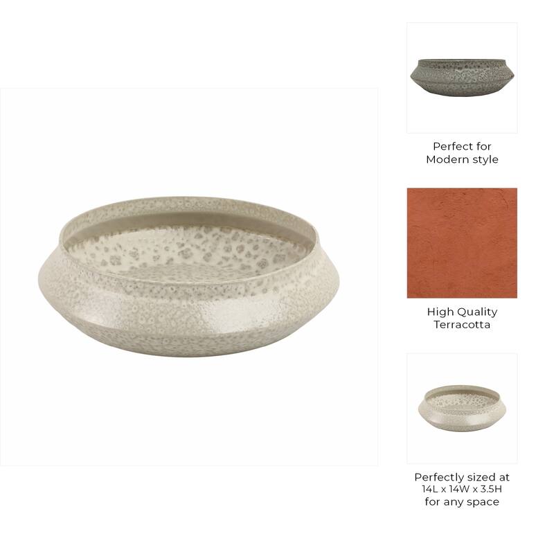 Terracotta Decorative Bowl Modern Speckled Finish Accent - 4" White - 14" x 14" x 3.5"