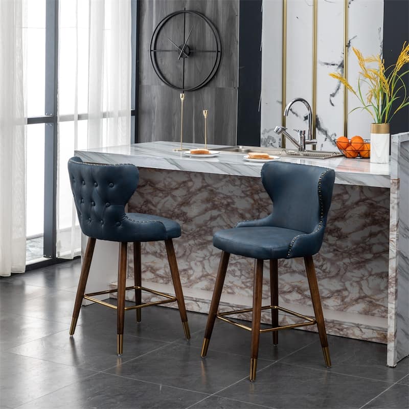Modern Faux Leather Tufted Nailhead Trim Counter Stool (Set of 2)