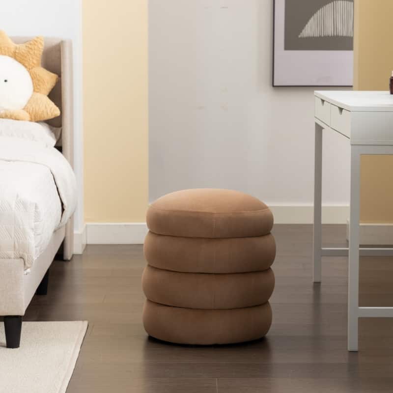 Soft Velvet Round Ottoman Footrest Stool - Coffee