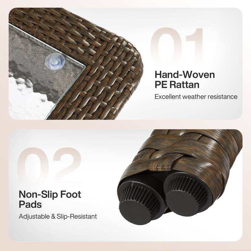 Rectangular Wicker Outdoor Coffee Table With Glass Top