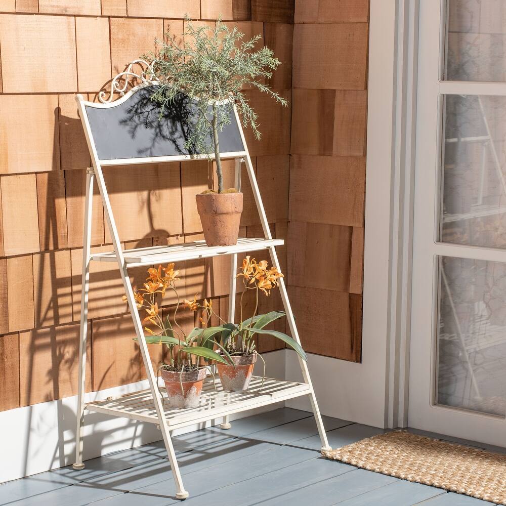 SAFAVIEH Outdoor Nyah Victorian Iron 2-Tier Plant Stand. - 24.5" W x 15.8" L x 43" H - 25Wx16Dx43H
