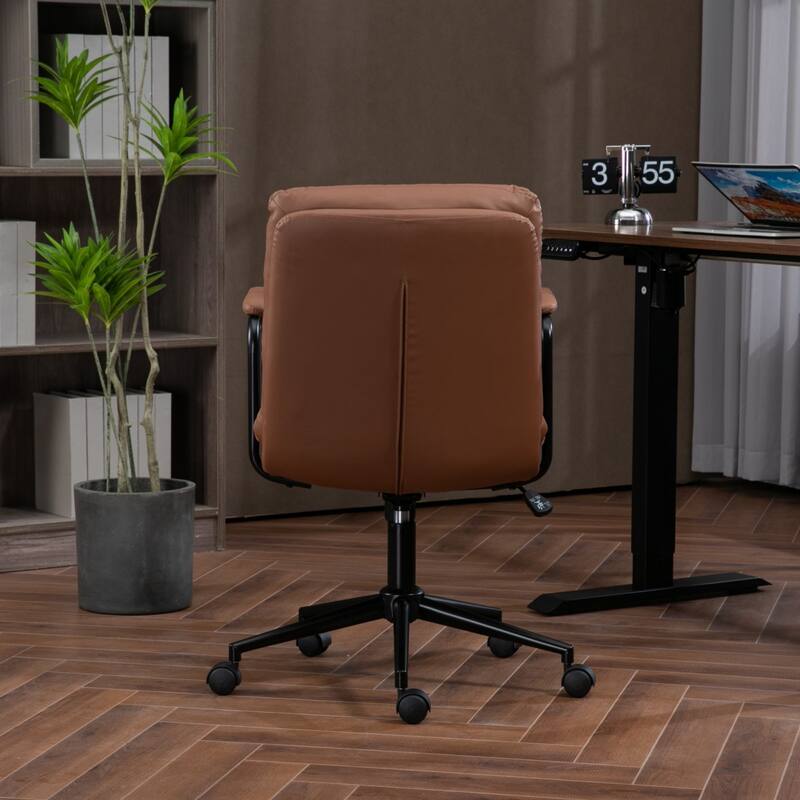 Upholstered home office chair with wheels and arms