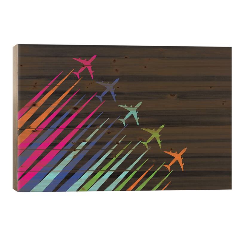Color Trails Print On Wood by 08 Left - Multi-Color - 26x40x1.5