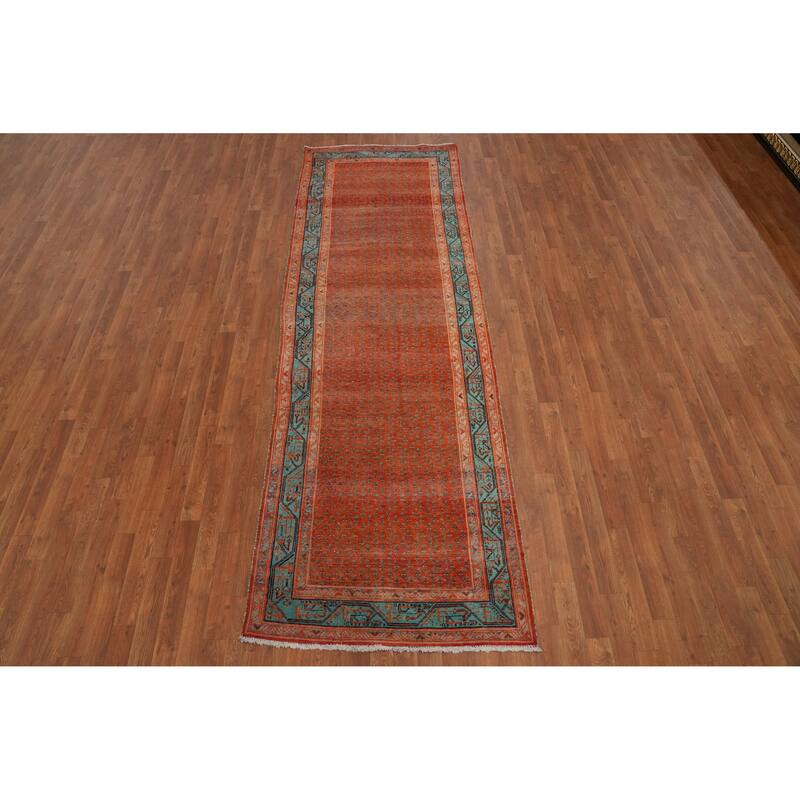 Hand Knotted Oriental 100% Wool Carpet Traditional All-Over Oranges & Rust Botemir Runner Rug - 10' 4'' X 3' 5''