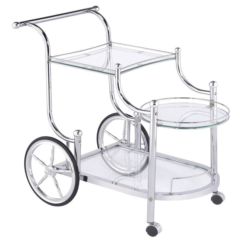 Sarandon Chrome 3-tier Glass Shelf Metal Bar Cart - Chrome