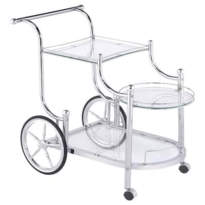 Sarandon Chrome 3-tier Glass Shelf Metal Bar Cart