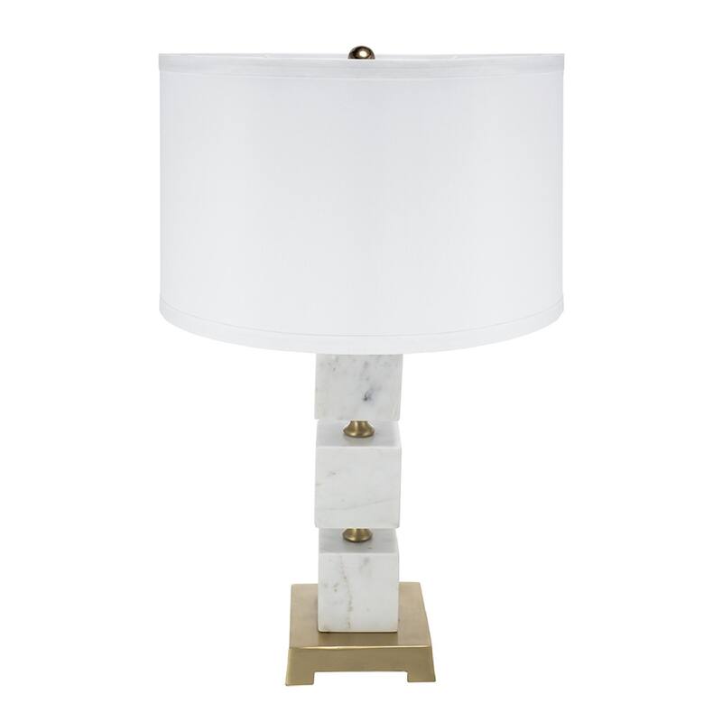 Marble Cube Table Lamp with Gold Base and White Body - Luxurious Decorative Lighting for Side Tables