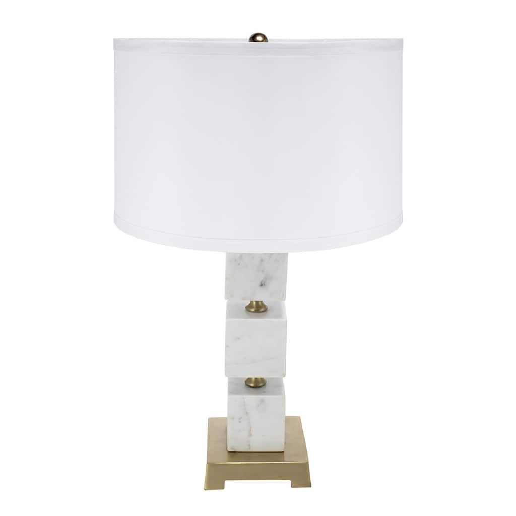 Marble Cube Table Lamp with Gold Base and White Body - Luxurious Decorative Lighting for Side Tables