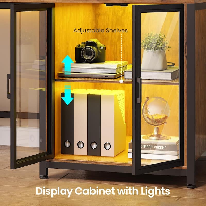 L Shaped Gaming Desk Drawers Computer Desk with Display Cabinet