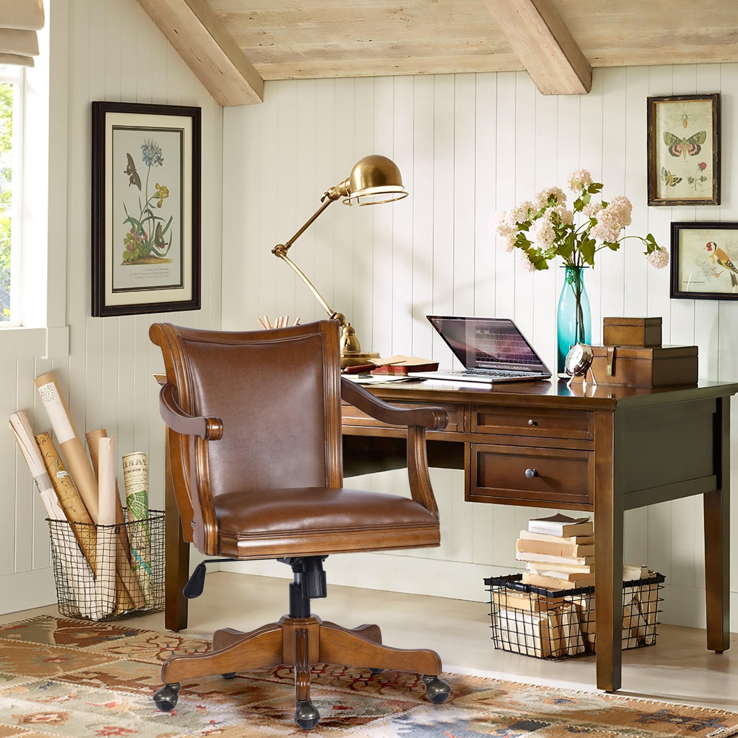 Homy Casa Traditional Swivel Solid Wood Home Office Chair - Bed Bath \u0026  Beyond - 32968553, image size:1500x1500