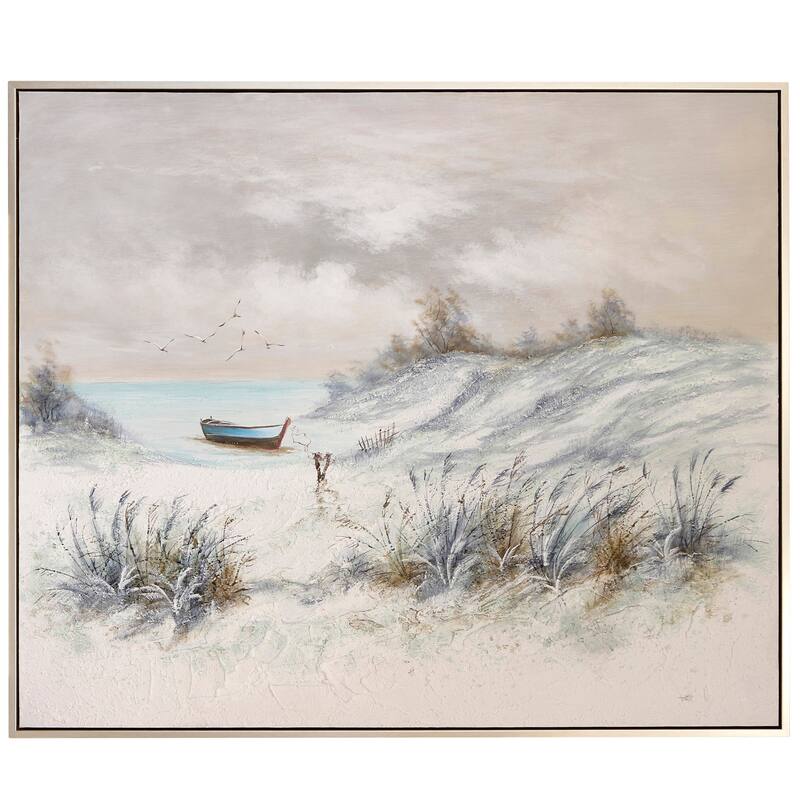 StyleCraft Seaside Hand-Painted Framed Canvas Wall Art - 62" x 42" - Silver