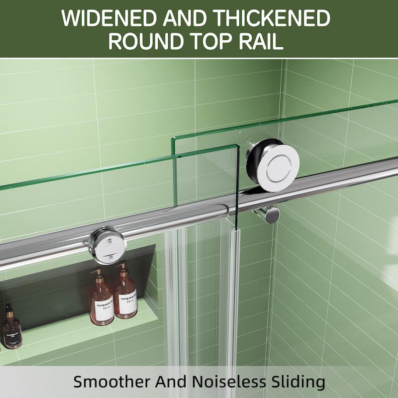 60" x 75" Sliding Shower Door with 8mm Tempered Glass, Half-Frame, Round Tube & Silent Rollers
