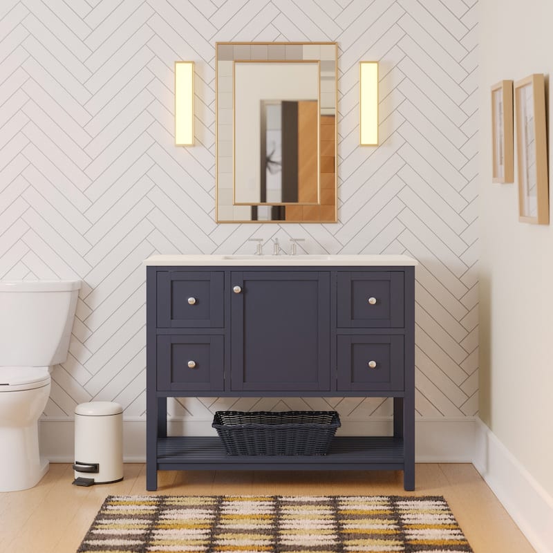 KitchenBathCollection Lakeshore 42" Bathroom Vanity with Engineered White Top - Marine Gray