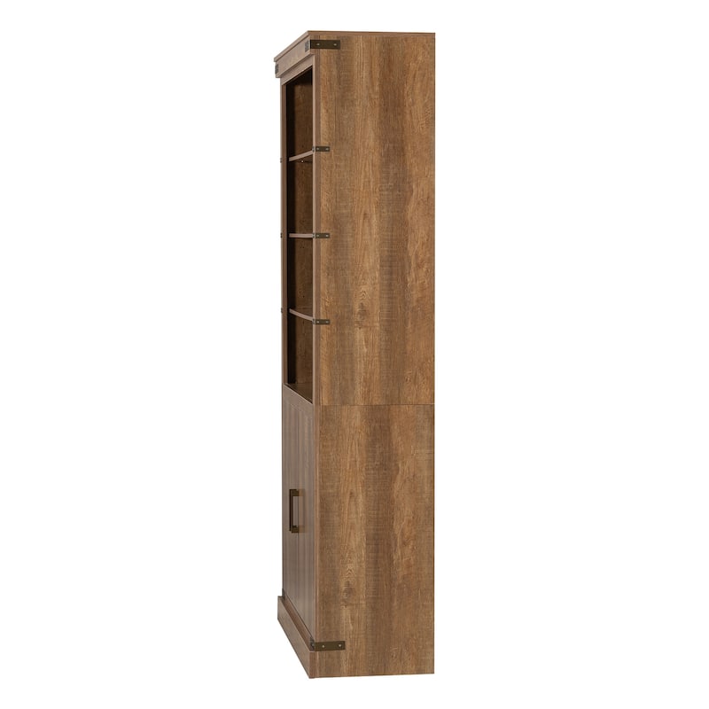 83.4" Tall Bookshelf with Doors, Farmhouse Bookcase with 3-Tier Adjustable Shelves, Display Storage Cabinet with LED Light