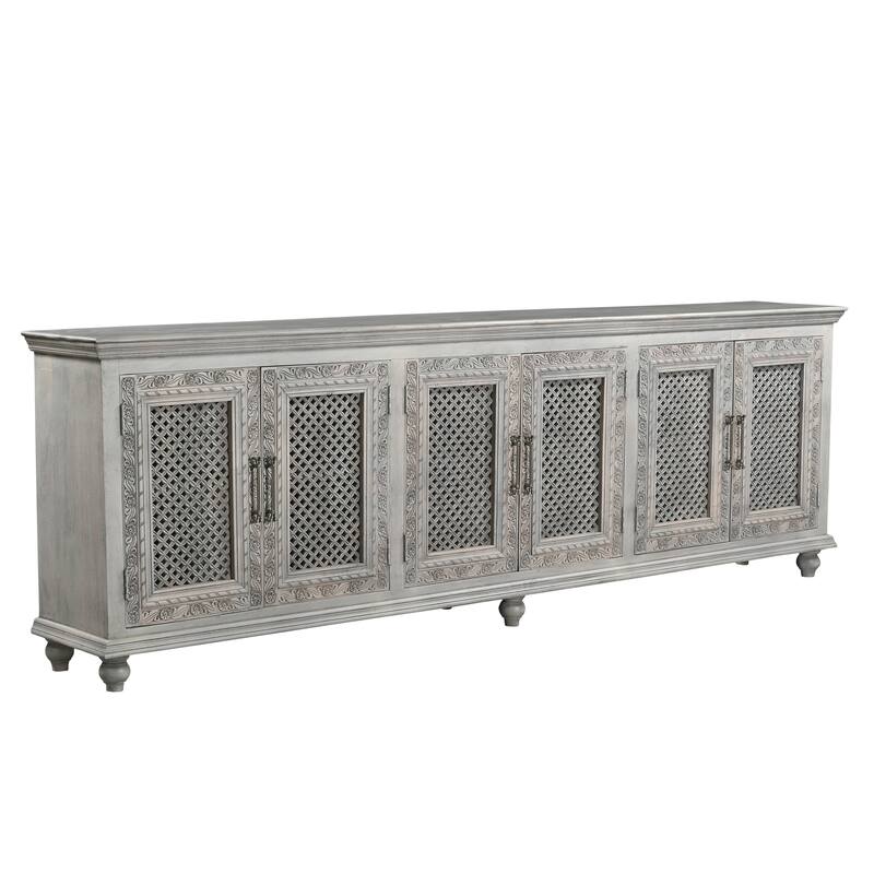 Clara 6-door Carved Solid Wood Sideboard - Grey