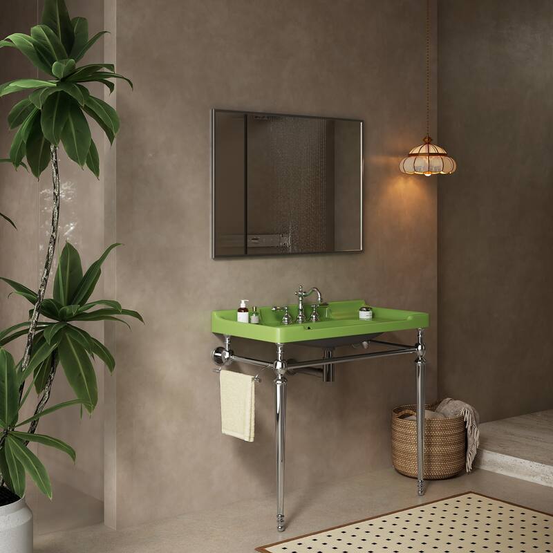 GDFStudio - Vici Modern 36" Bathroom Console Sink with Freestanding Stainless Steel Legs & Towel Bar, WITHOUT Faucet