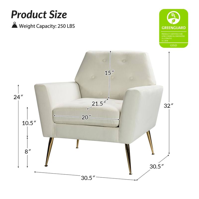 Lilia Contemporary Velvet Upholstered Tufted Back Armchair with Metal Golden legs Set of 2 by HULALA HOME