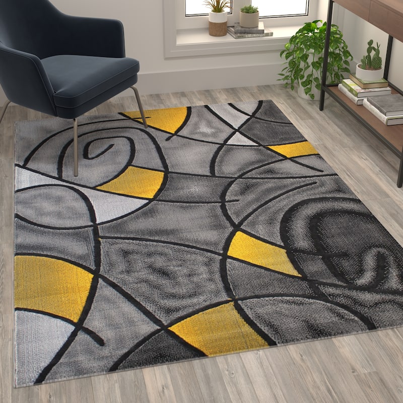Modern Olefin Accent Area Rug - Abstract Pattern - 5' x 7' - Yellow