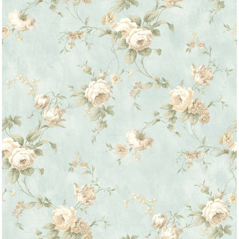 Seabrook Designs Sydnee Rose Trail Unpasted Wallpaper - 20.5 in. W x 33 ft. L - Blue Skies