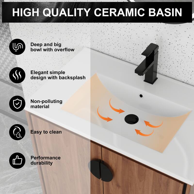 Bathroom Vanity With Sink In 24/30 Inch, Freestanding Bathroom Vanity With Soft Close Door and Adjustable Shelf