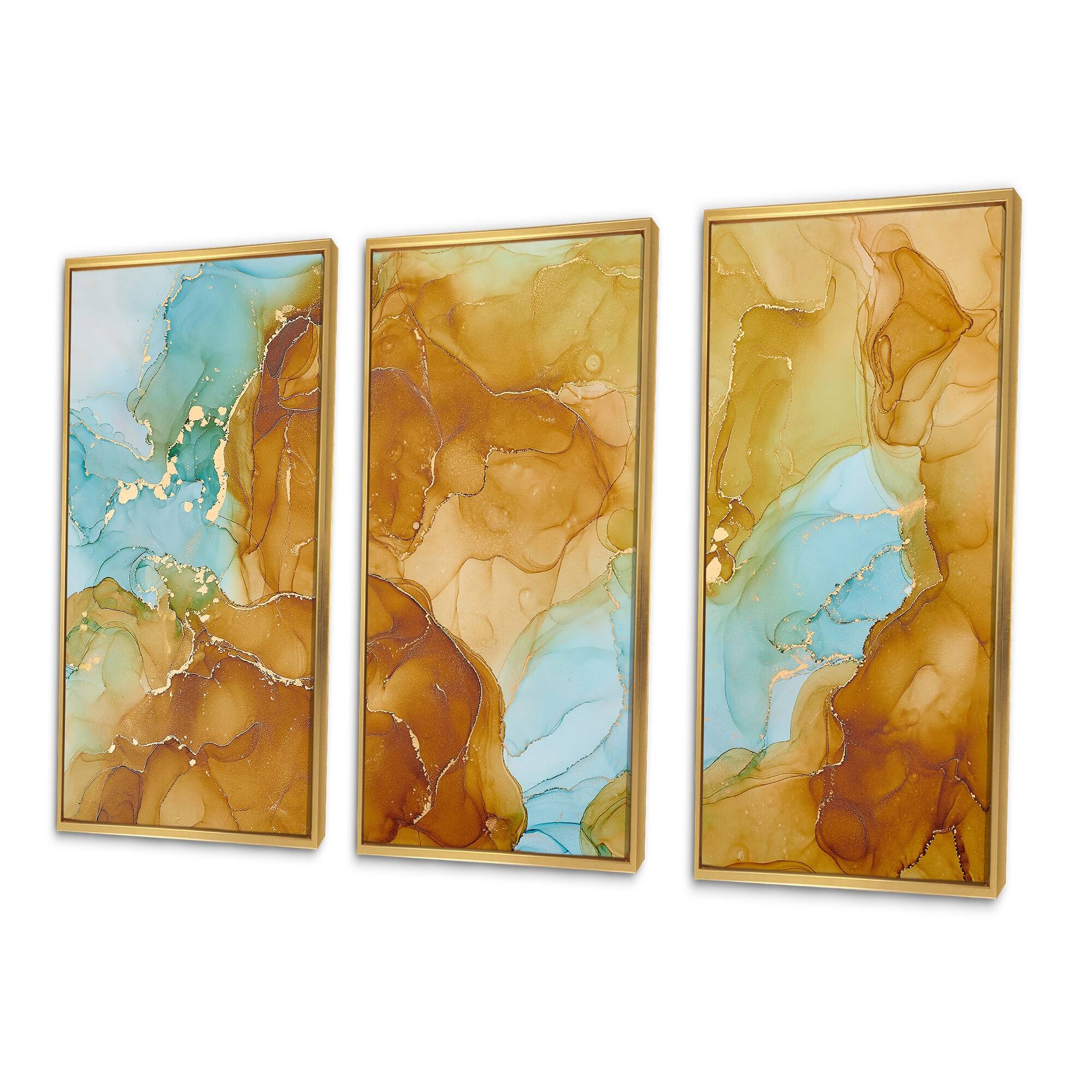 Designart "Brown Luxury Abstract Fluid Art IX" Modern Framed Art Prints