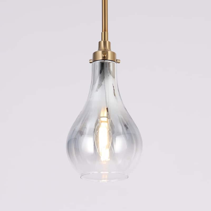 Synia Modern Contemporary Mini Pendant Light Brass Island Lighting with Tear Drop Glass