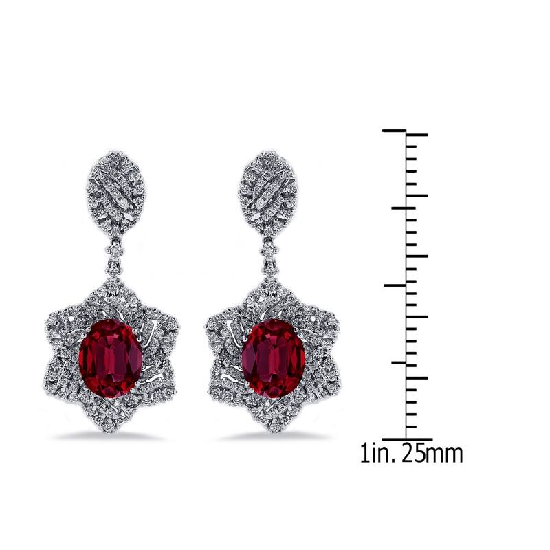 Auriya 5 3/4ct Fancy Oval-cut Red Ruby Halo Diamond Drop Earrings 1 1/4ctw 18k Gold
