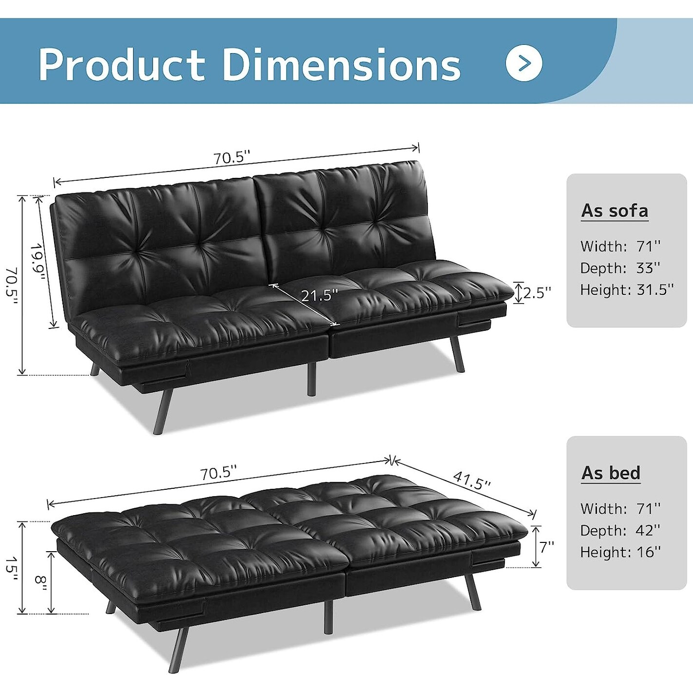 Futon sofa bed memory foam couch shop sleeper daybed foldable convertible loveseat black