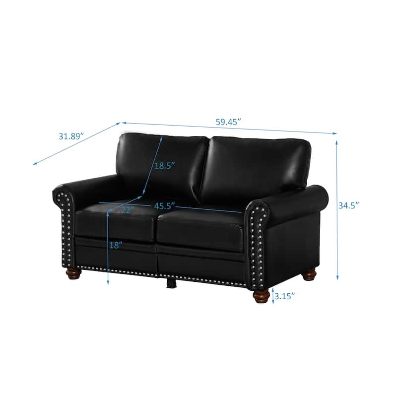 Black Faux Leather Loveseat Sofa with Storage