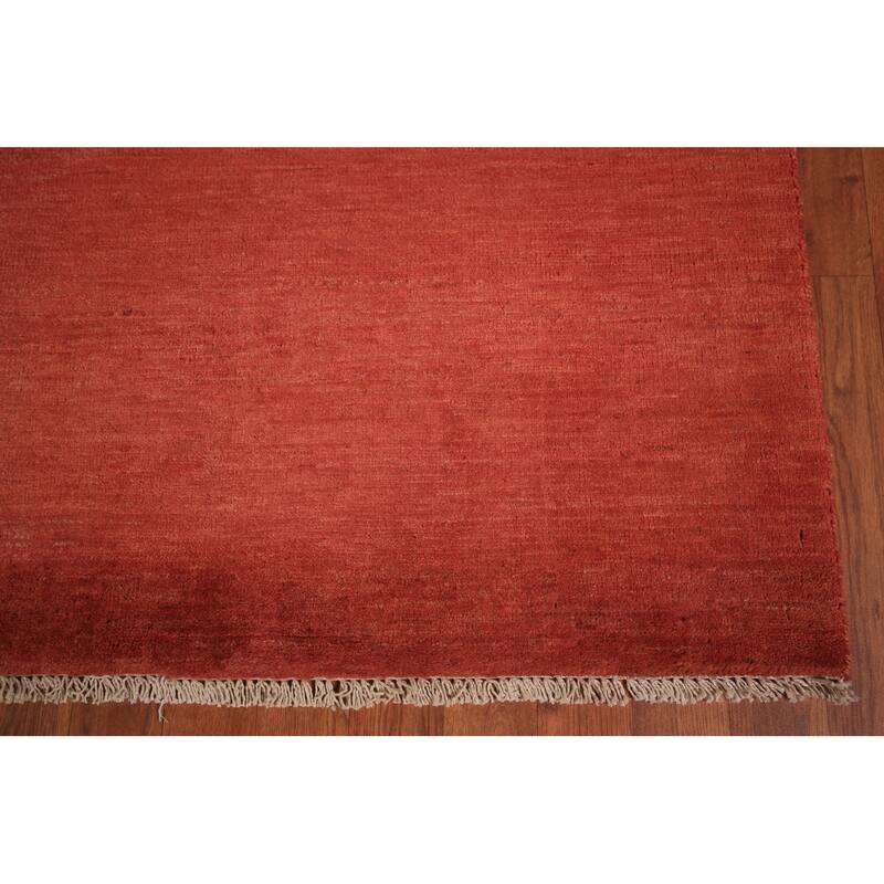 Modern Gabbeh Oriental Area Rug Hand-Knotted Orange Wool Carpet - 7'11" x 9'7"