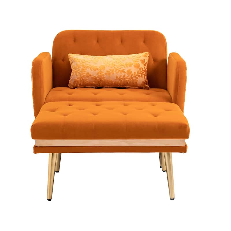 Velvet Upholstered Tufted Living Room Sleeper Chair With Ottoman
