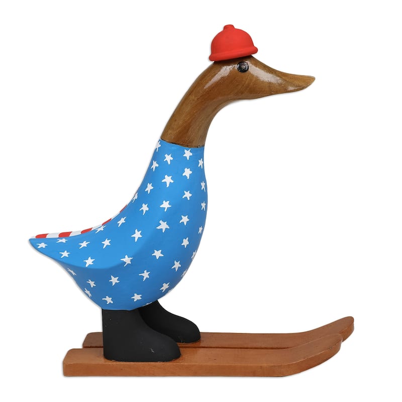 Novica Handmade Skiing For America Bamboo Root And Teak Wood Figurine
