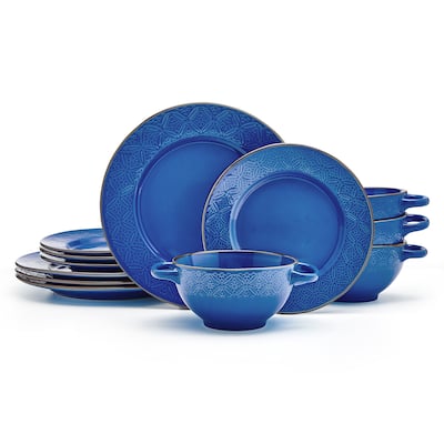 Pfaltzgraff Kori Blue 12-Piece Dinnerware Set, Service for 4 - 12-pc