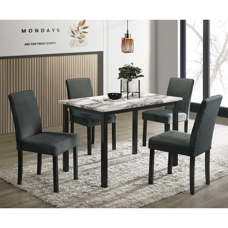 5 Piece Faux Marble Top Dining Set