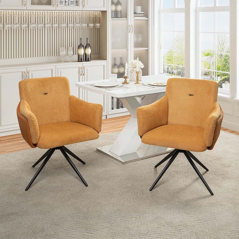360° Swivel Home Office and Dining Chairs Set of 2,Metal Base,Comfortable for Living Room,Bedroom,Study,and Dining Room - Orange+Black