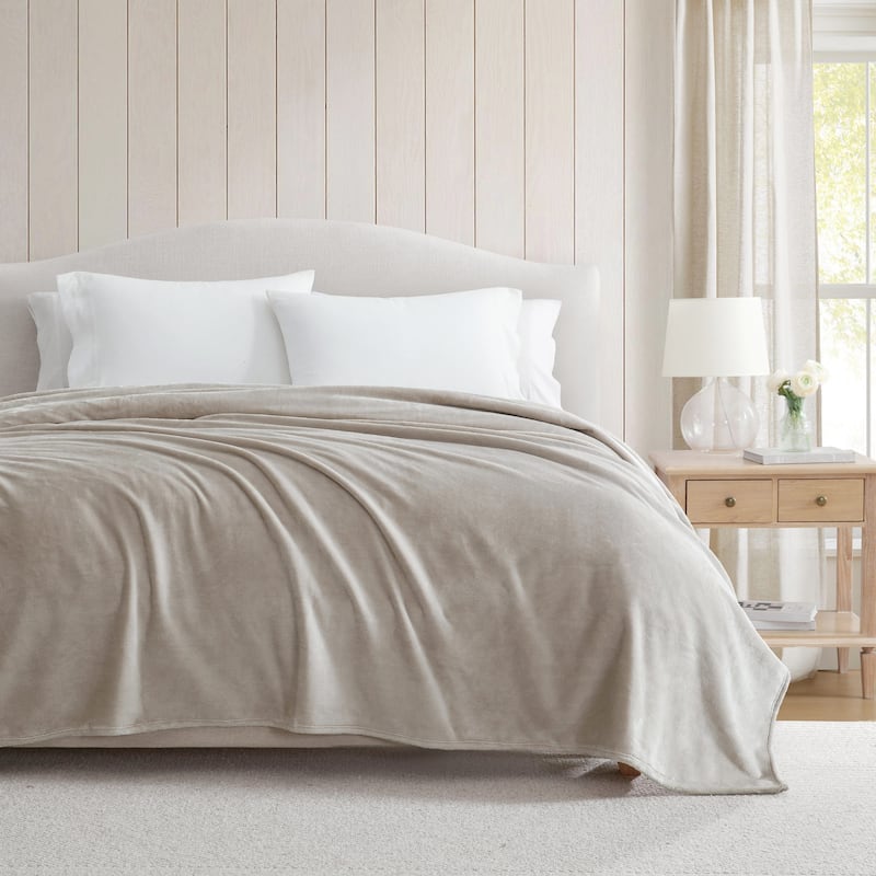 Martha Stewart Bedford Solid Plush Reversible Blanket - Grey - Full - Queen