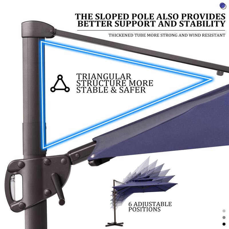 11 ft Square Patio Cantilever Offset Umbrella Double Top with Offset Base