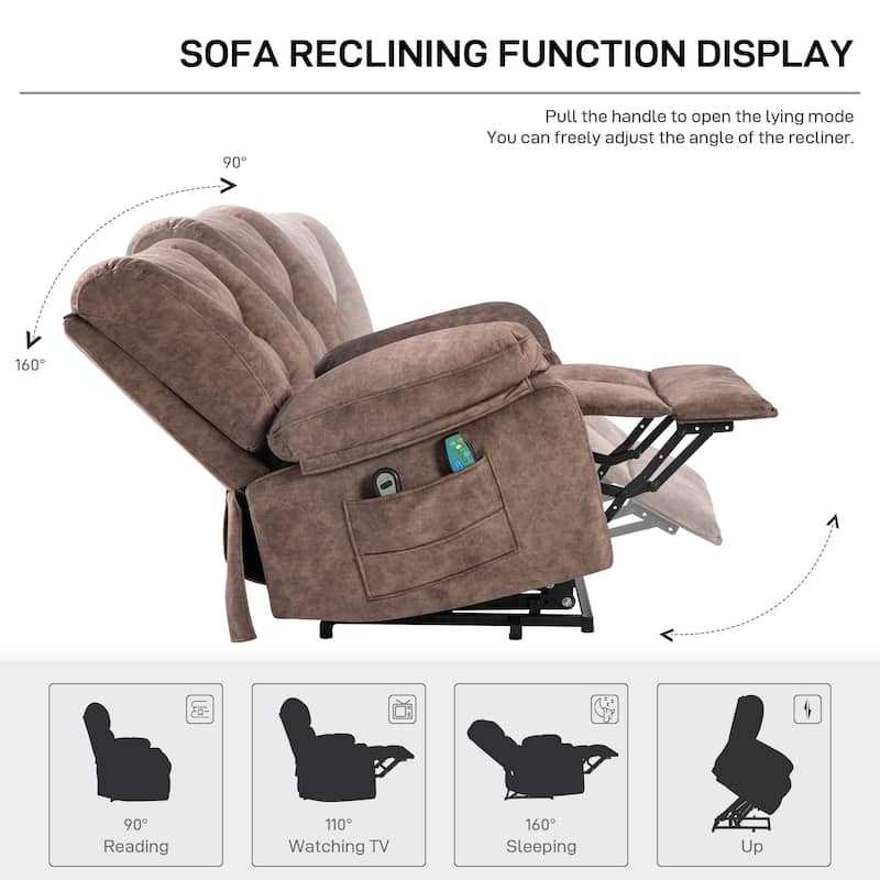 Brown Velvet Power Lift Recliner, Massage, Heated, Pockets, 8-Point