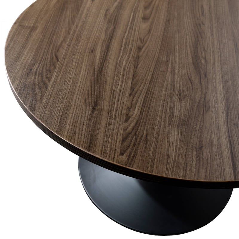 LeisureMod Verve 27" Round Coffee Table with MDF Wood TableTop and Black Steel Base for Living & Bedroom