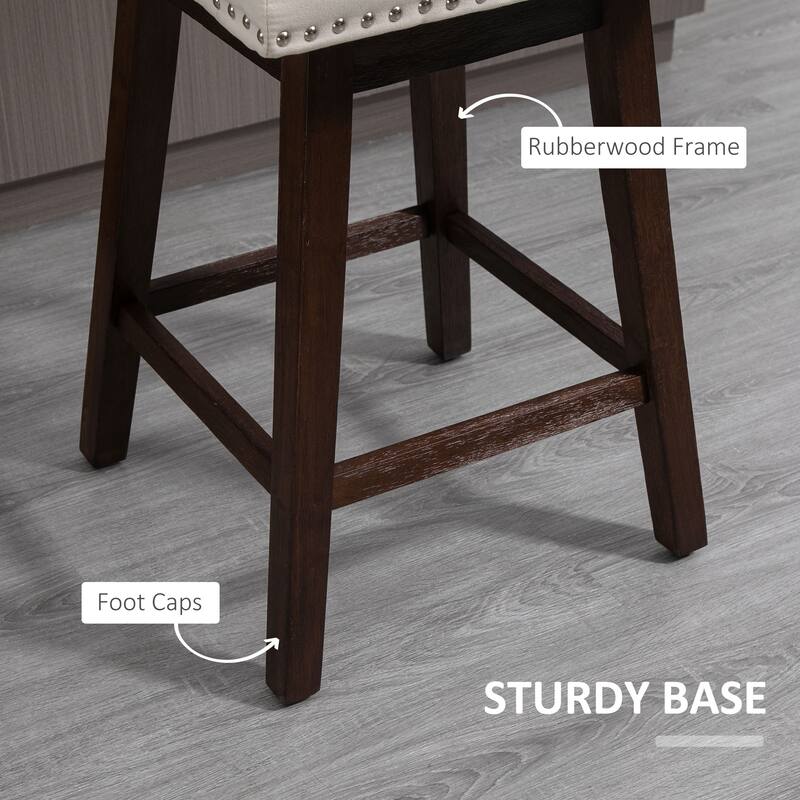 HOMCOM 28" Swivel Counter Height Bar Stools with Backs, Upholstered Dining Room and Kitchen Bar Stools Set of 2 with Wood Legs