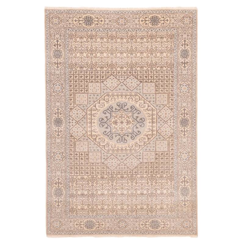 ECARPETGALLERY Hand-knotted Mamluk Light Grey Wool Rug - 6'0 x 8'9