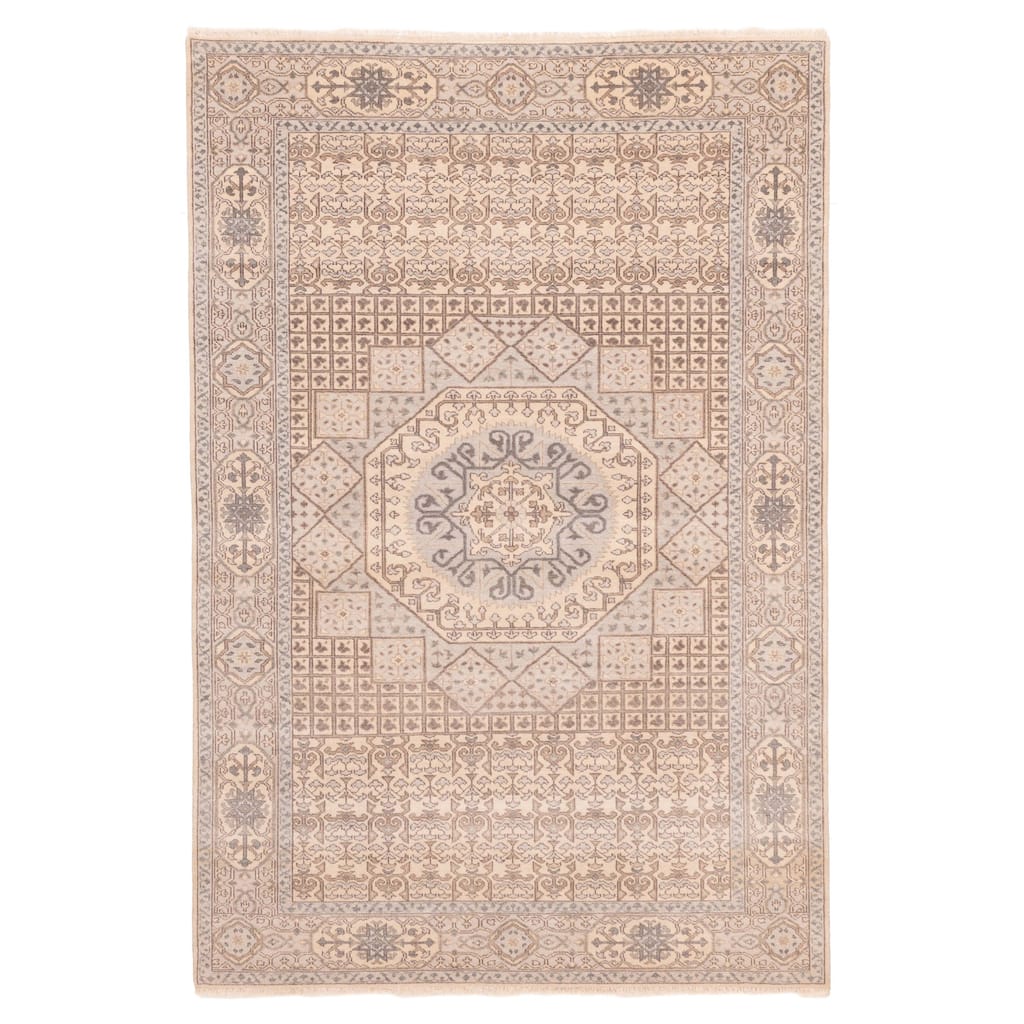 ECARPETGALLERY Hand-knotted Mamluk Light Grey Wool Rug - 6'0 x 8'9