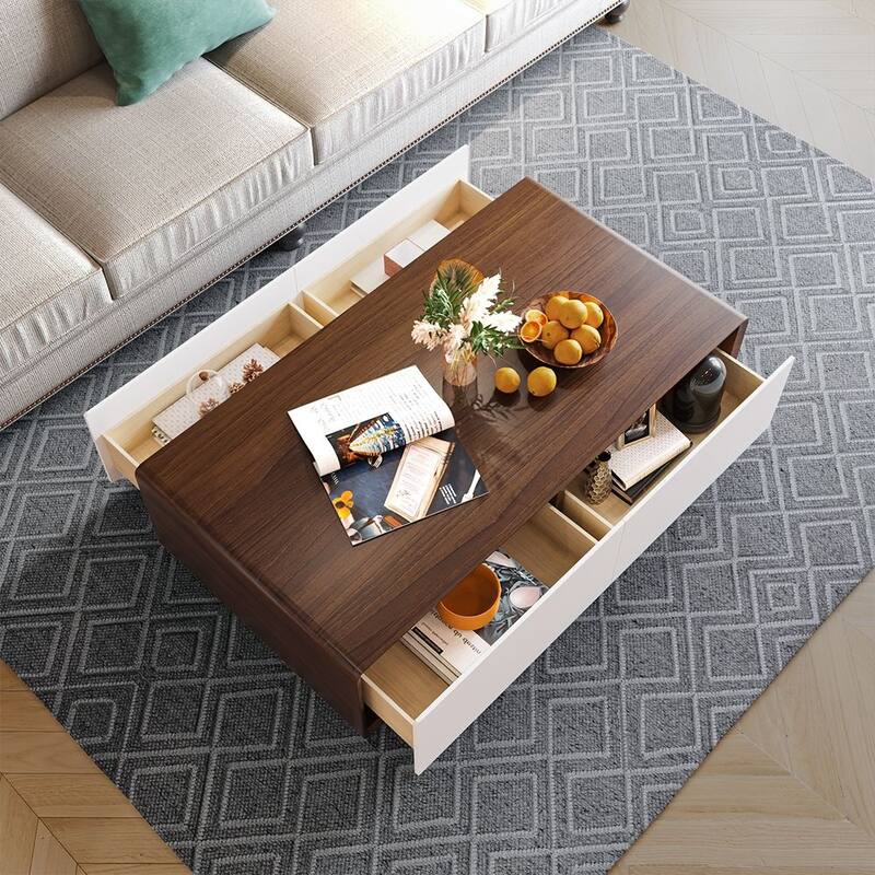 Rectangular TV Stand, Wood Veneer Media Console with 4 Drawers