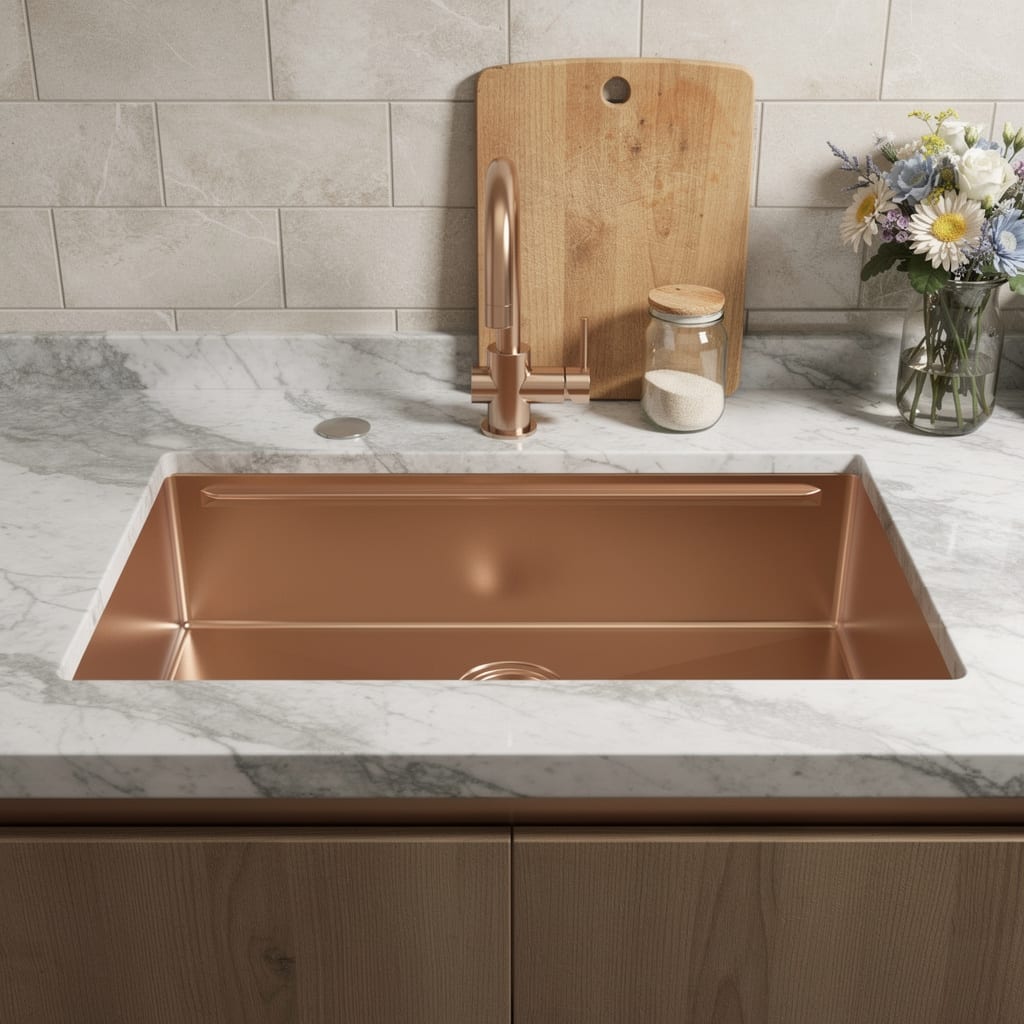 HomeRoots 9" X 30" Gold Stainless Steel Undermount Kitchen Sink - 30.00 in. x 9.00 in. x 18.00 in.