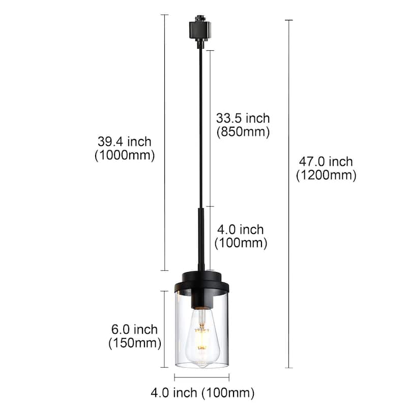 4 Pack H-Type Lighting Pendants Ceiling Track Hanging Light Fixtures, with Track Lighting Rail, E26 Socket, not Include