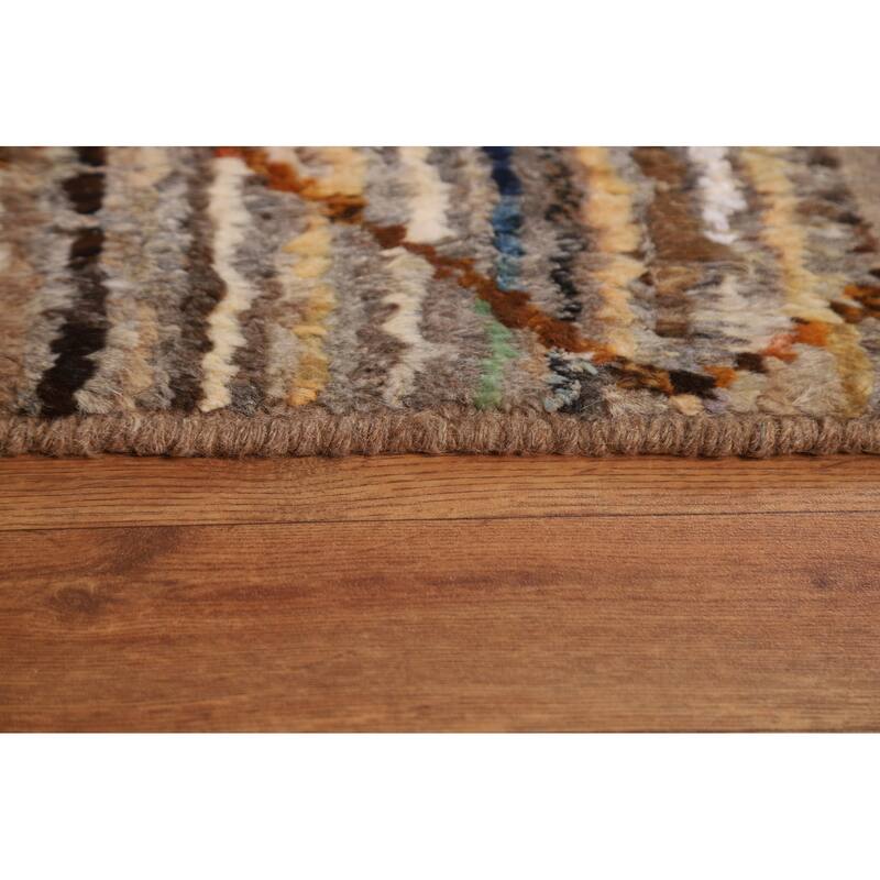 Hand Knotted Oriental 100% Wool Carpet Modern Stripe Multi-Colored Moroccan Area Rug - 9' 9'' X 6' 7''